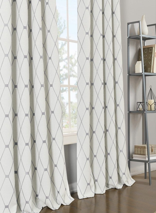 Joywell Embroidered Curtains 84 inch Length 2 Panels Set for Living Room Bedroom, Cotton Linen Textured Curtains Light Reducing Draperies Grommet Room Darkening Window Treatments, Grey Geometric Pattern - Image 4